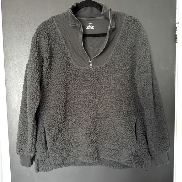 aerie Tops - Aerie Oversized Sherpa Charcoal 1/4 Zip Pullover - Size XS